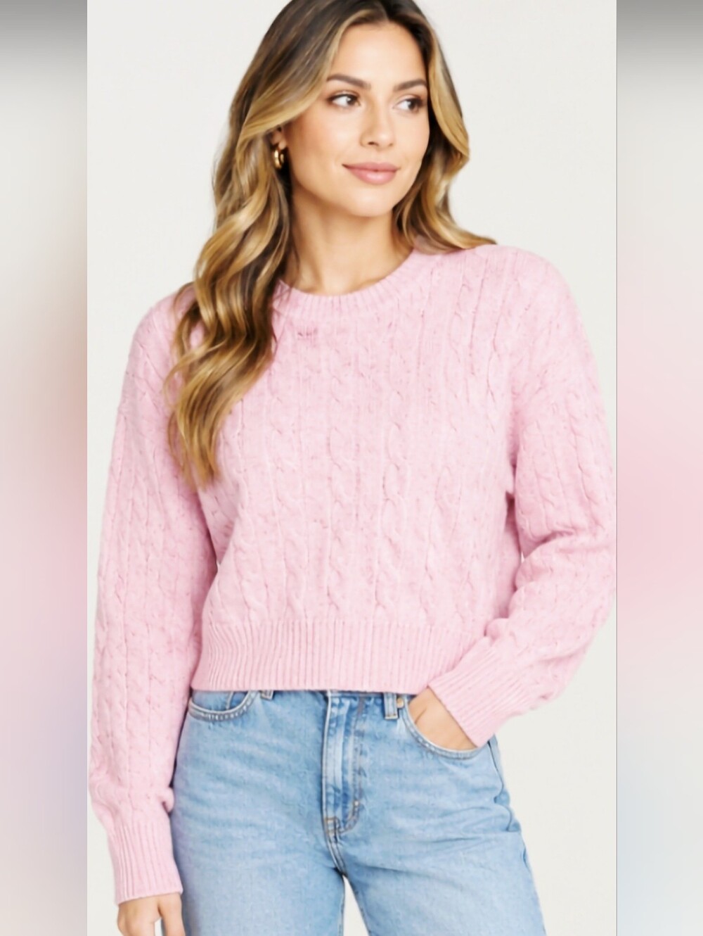 Elegant Pink Cable Knit Sweater